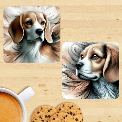 Beagle coasters dog print - coasters,, set