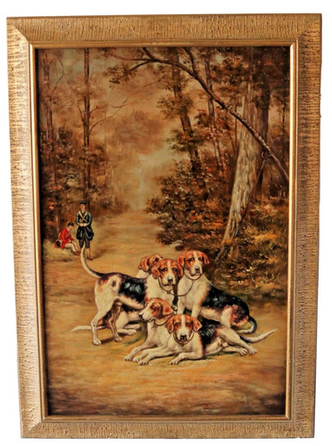 Painting beagles hunting dogs - painting,
