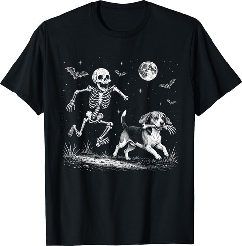 Funny skeleton chasing beagle - funny,