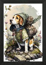 Beagle Dog Watercolor Framed