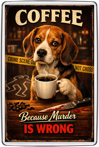 Beagle dog coffee crime scene - beagle,